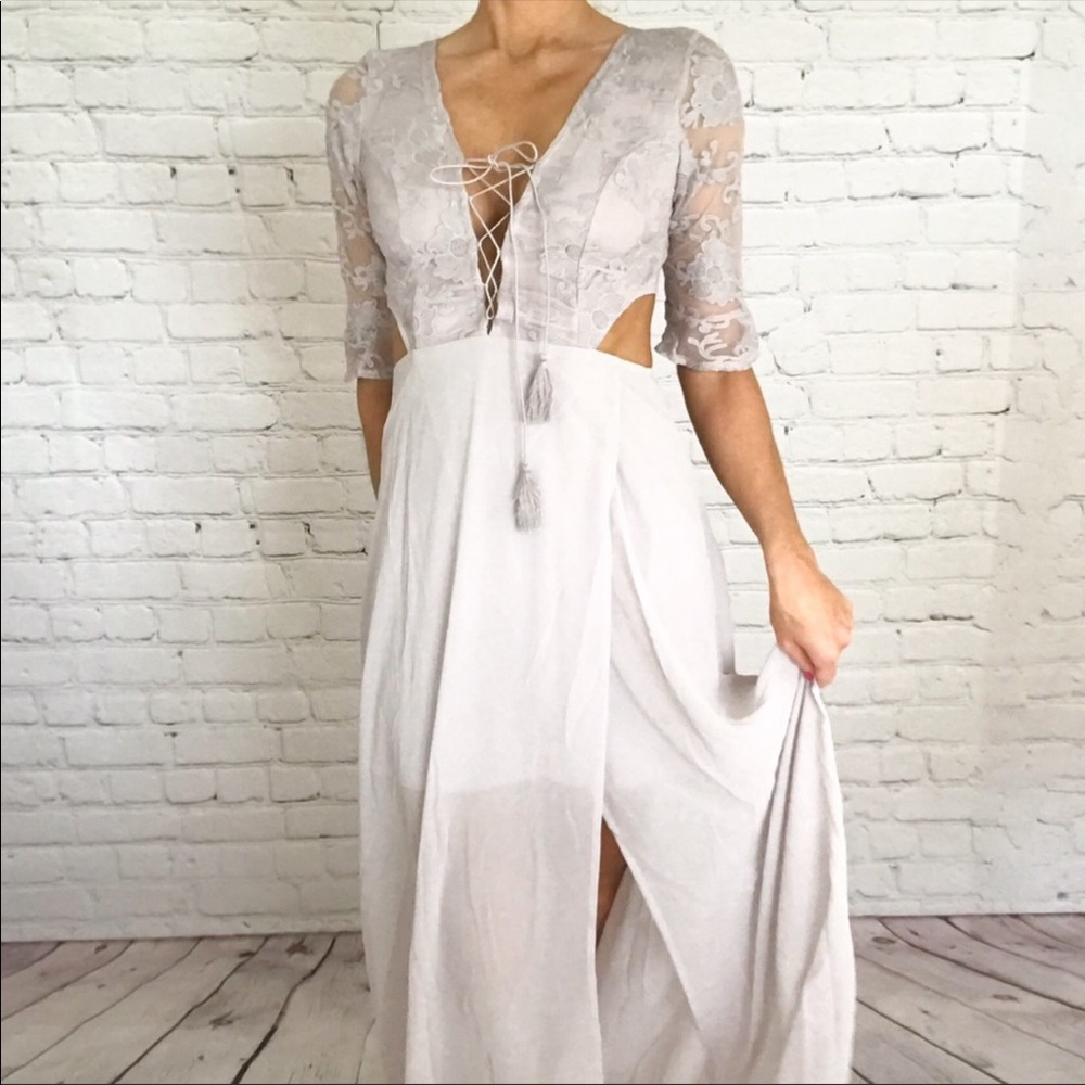 Soieblu Small Lilac Mist Open Back Tie Maxi Dress - Picture 1 of 5